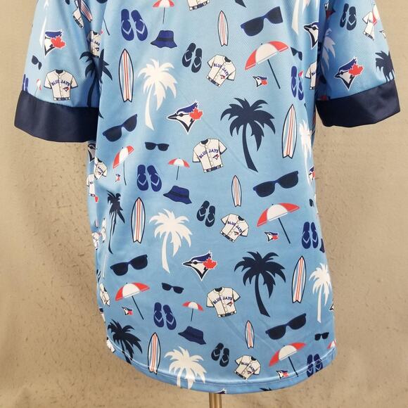 Toronto Blue Jays Shirt Mens XL Blue MLB Baseball Hawaiian Button Up Tropical - Picture 11 of 16